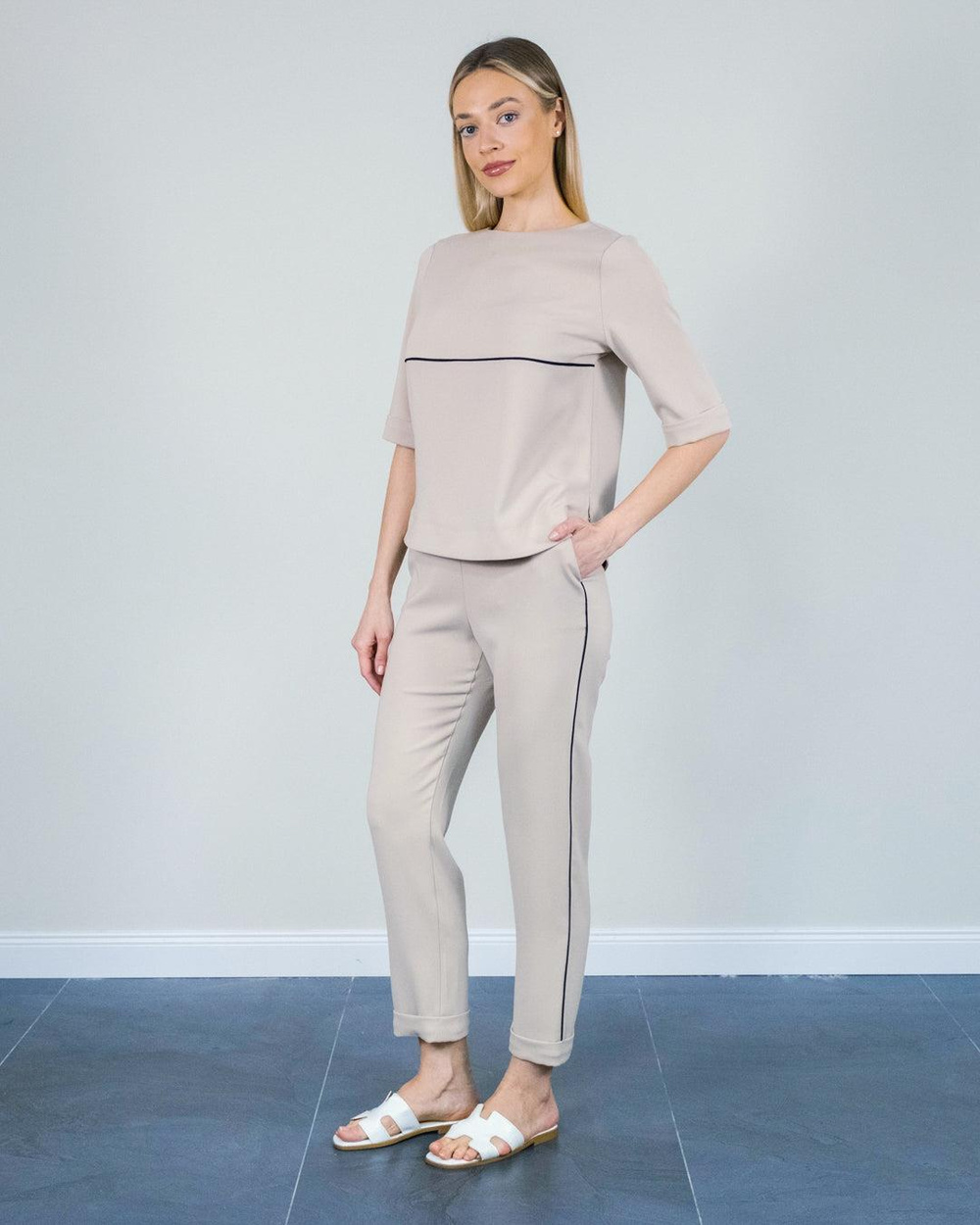 Lady Gina Lady Gına Kadın Çizgi Desenli Pamuklu Günlük Kullanım Bej - Siyah Alt-Üst Takım IGNBVB23Y8087XL-BEJ/SİY