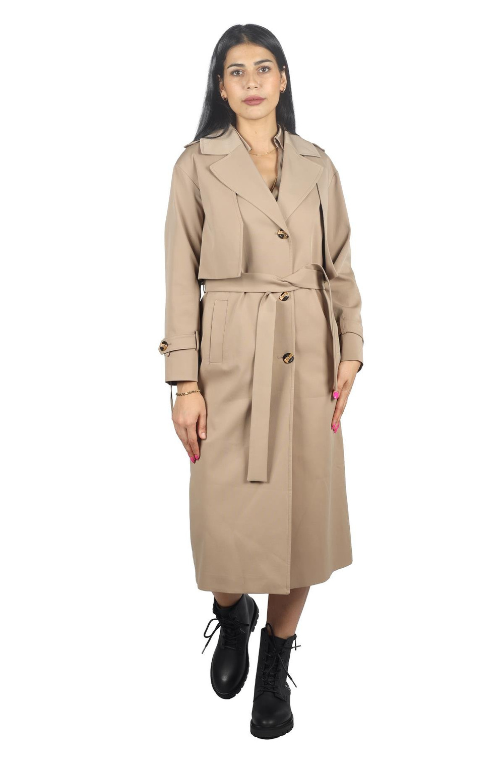 Lady Gina Lady Gına Kadın Düğmeli Uzun Kollu Hakim Yaka Bej Trençkot IGNBVB23K2648-BEJ