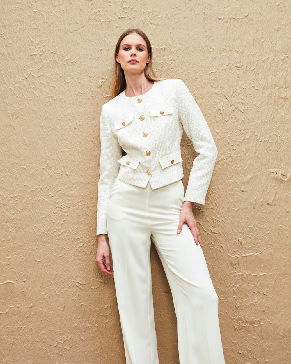 Lady Gina Lady Gına Kadın Marka Logolu Düğmeli Uzun Kollu Ekru Ceket IGNBVB23K3005-EKRU