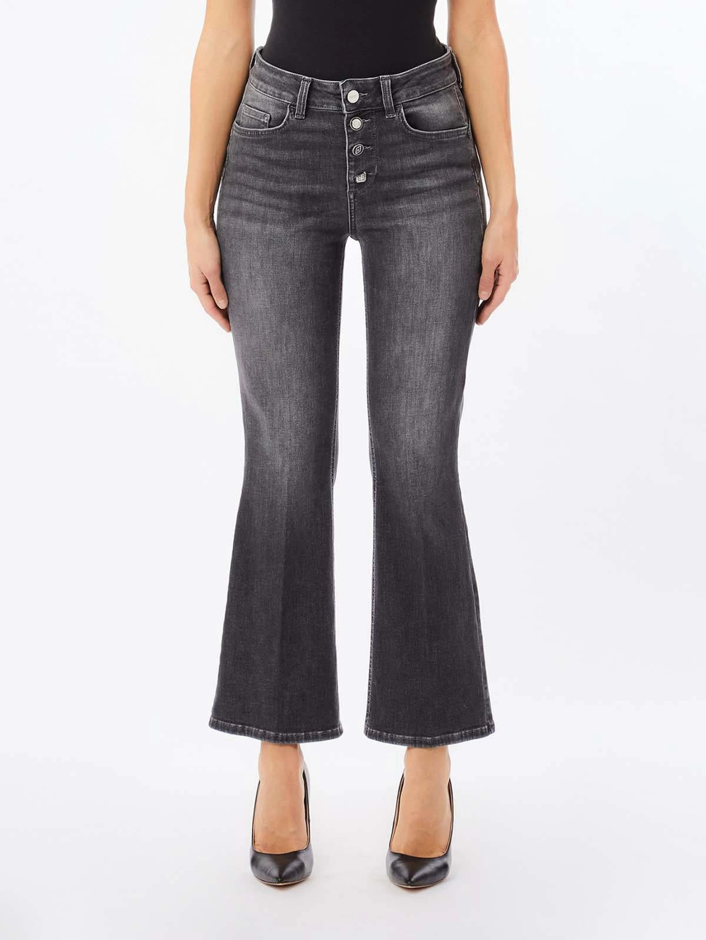 Liu Jo Lıu Jo Kadın Eskitme Desenli Normal Kalıp Bol ve Kısa Paçalı Denim Gri Pantolon UF5040D4615-87352