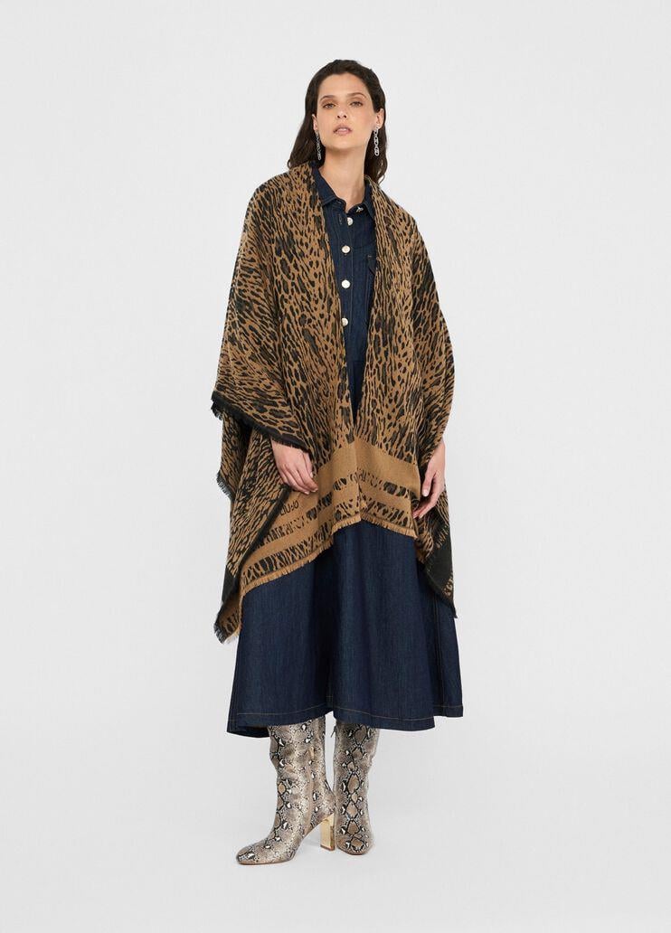 LIU JO Lıu Jo Kadın Leopar Desenli Uçları Püsküllü Kahverengi Panço 2F5032T0300-S19E1