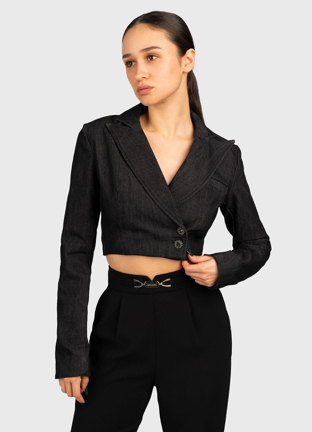 Liu Jo Lıu Jo Kadın Uzun Kollu V Yaka Crop Boy Siyah Ceket UF3075D4836-88000