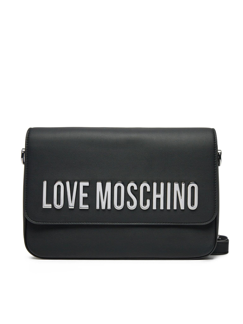 Love Moschino Love Moschino Kadın Deri Üzeri Logo Desenli Fermuar Kapamalı İç bölmeli Siyah1 Omuz Çantası JC4023PP1MKD0-00B