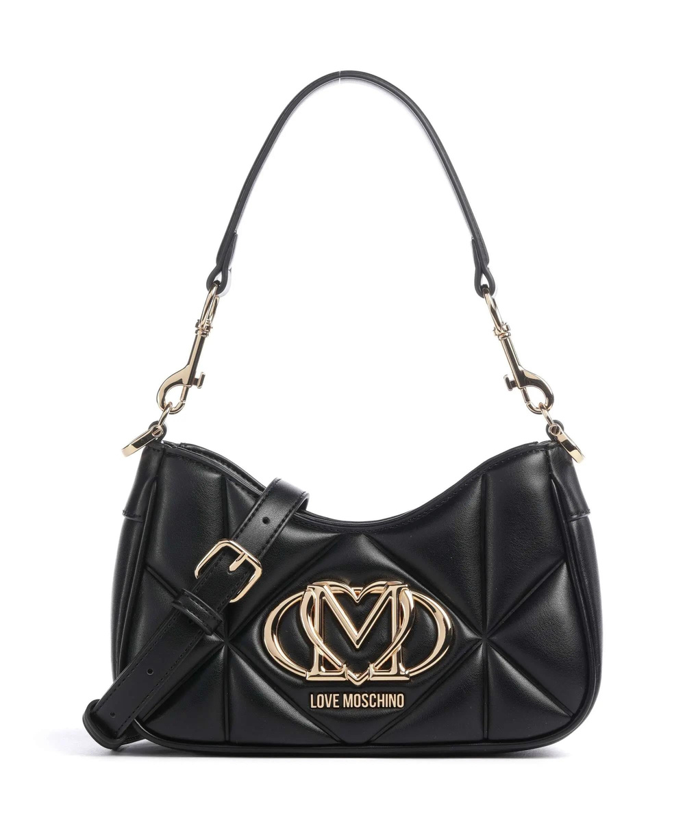 Love Moschino Love Moschino Kadın Kapitoneli Deri Metal Logo Desenli Fermuar Kapama Siyah Omuz Çantası JC4080PP0NLC0-000