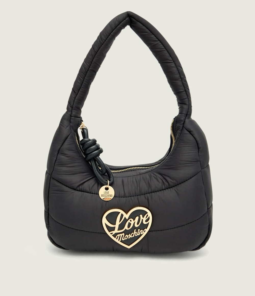 Love Moschino Love Moschino Kadın Kumaş Kapitoneli Metal Tokalı Fermuar Kapama Siyah Omuz Çantası JC4349PP0NKY1-00A