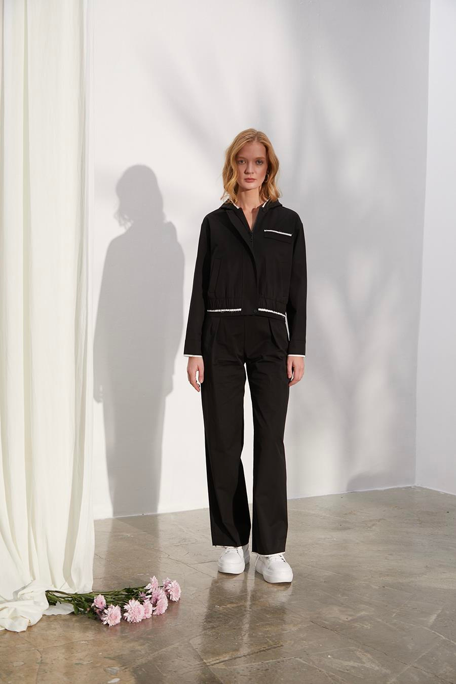 Naar Naar Kadın Kapüşonlu Fermuar Kapamalı Uzun Kollu SİYAH Ceket NAAR81615-SİYAH