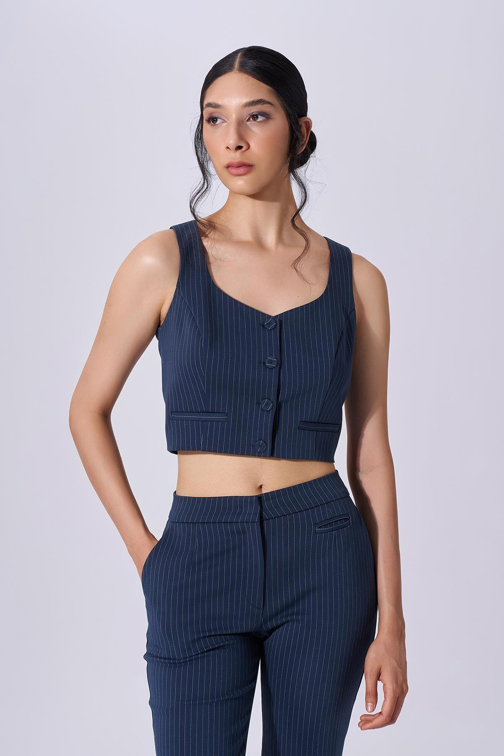 Naar Naar Kadın Mini Cepli Düğme Kapamalı Kısa Lacivert Büstiyer NAAR91300-LACİVERT