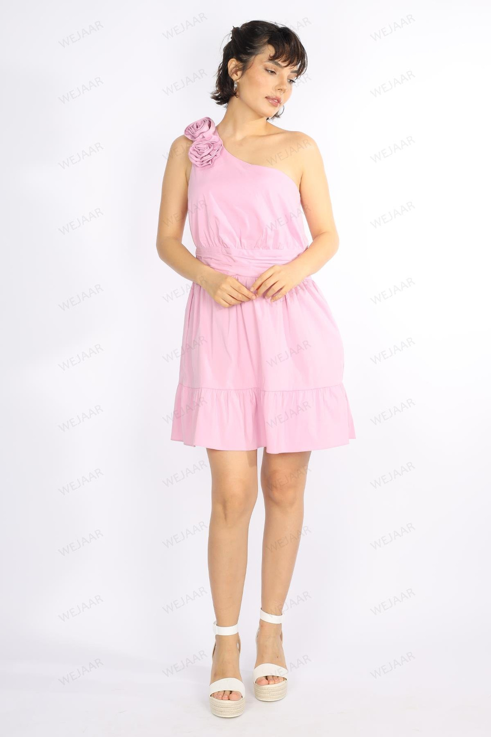 Naar Naar Kadın Tek Omuz Mini Boy Asimetrik Yakalı Pembe Elbise NAAR81110-PEMBE