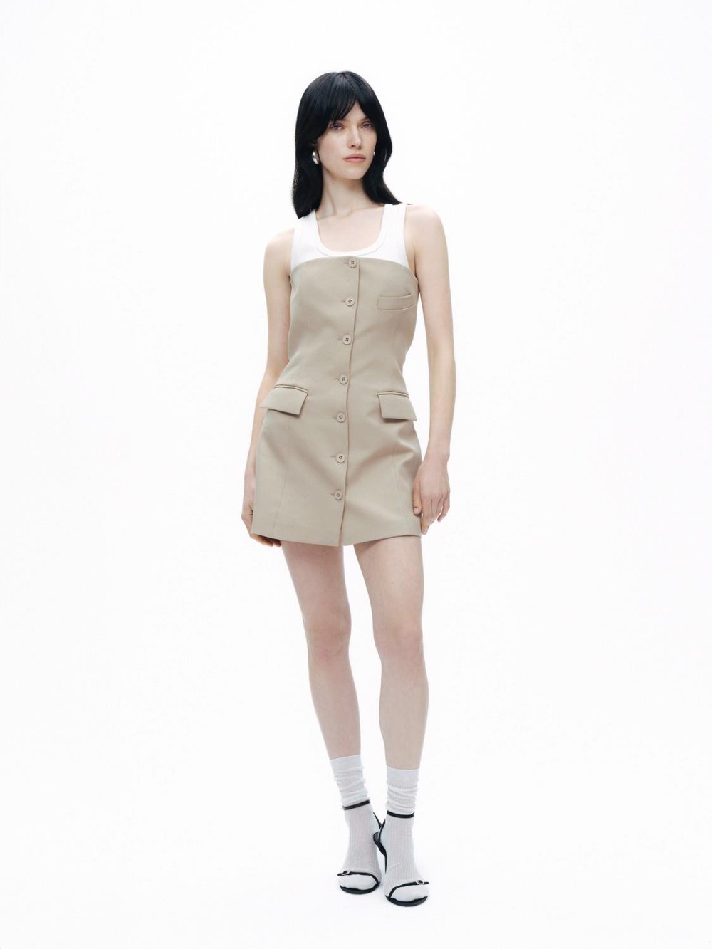 Nocturune Nocturune Kadın Düğme Kapamalı Cep Detaylı Straplez Mini Bej Elbise N25YN2527-BEJ