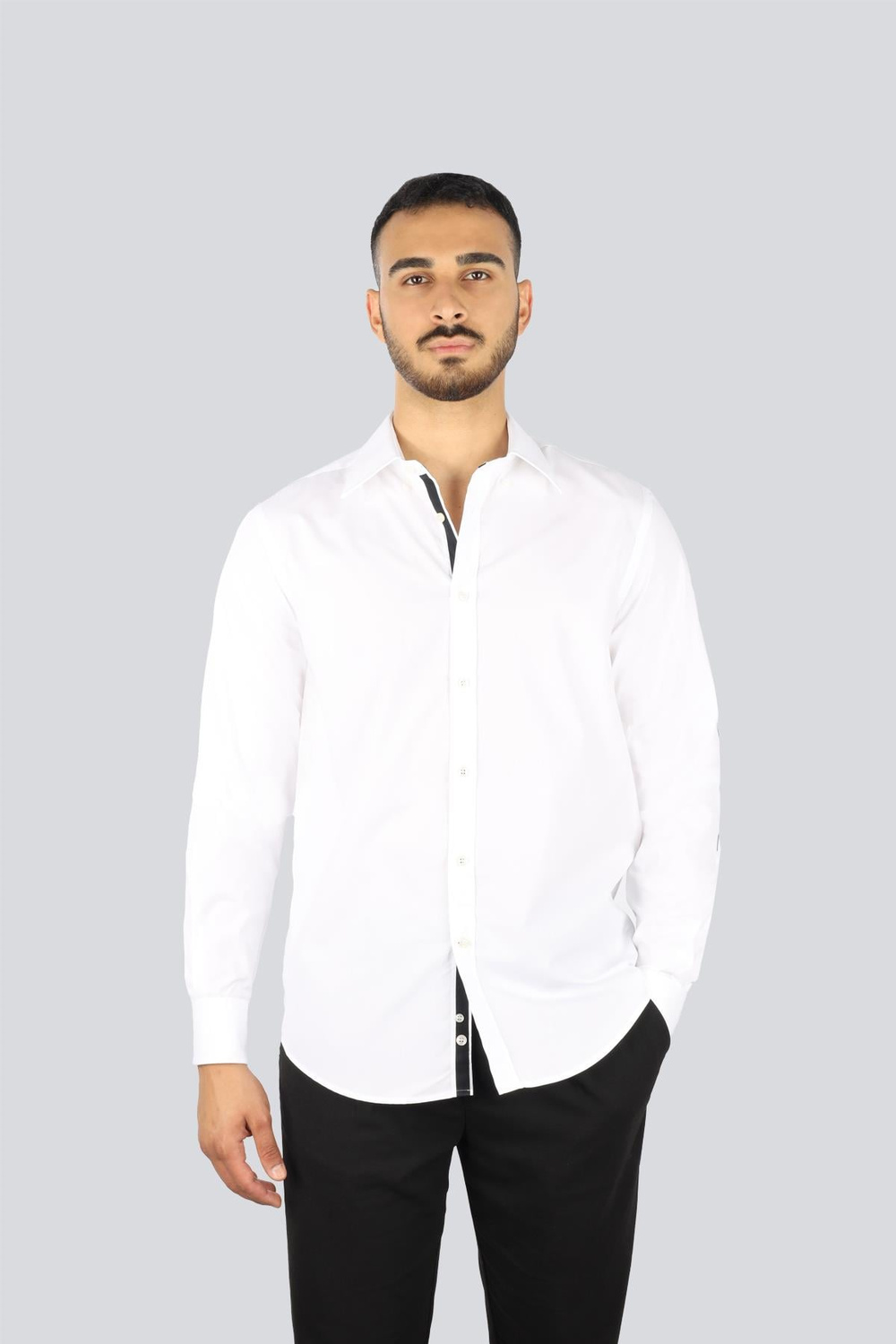 Paul Shark Paul Shark Erkek Regular Fit Kolunda Logo Baskı Desenli Uzun Kollu Beyaz Gömlek 25413505-010