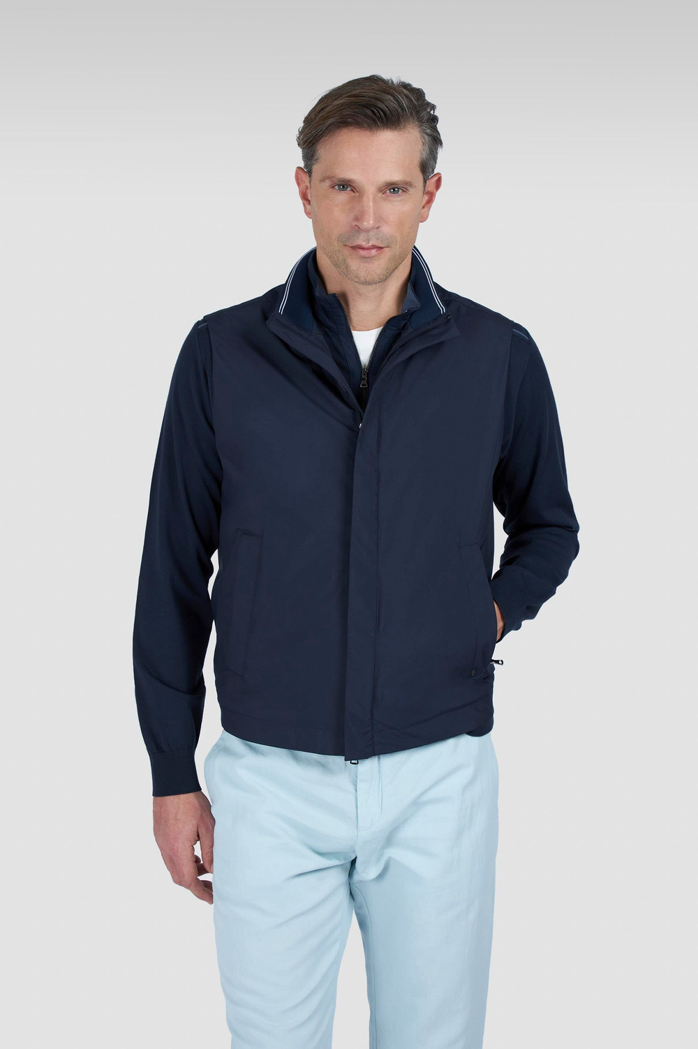 Paul Shark Paul Shark Erkek Regular Fit Rahat Esnek Kumaş Dik Yaka Uzun Kollu Lacivert Yelek 25412657-013