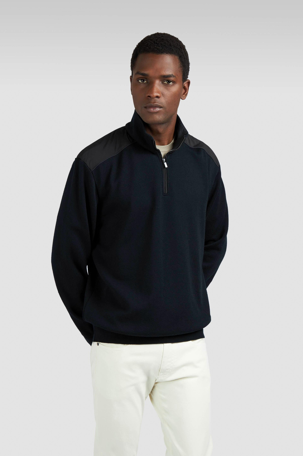 Paul Shark Paul Shark Erkek Regular Fit %100 Yün Uzun Kollu Yarım Fermuarlı Triko Siyah Triko 15311131-011