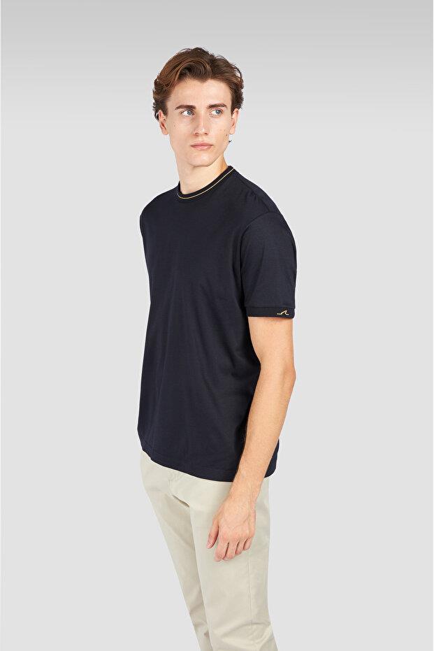 Paul Shark Paul Shark Erkek Regular Fit Pamuklu Yuvarlak Yakalı Shark Logo İşlemeli Kısa Kollu Lacivert-Gold T-Shirt 15311627-50E