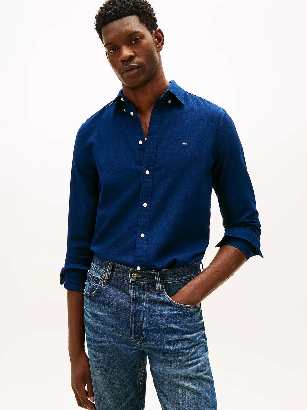 Tommy Hilfiger Tommy Hilfiger Erkek %100 Pamuklu Slim Fit Uzun Kollu Lacivert Gömlek MW0MW41684-DCC