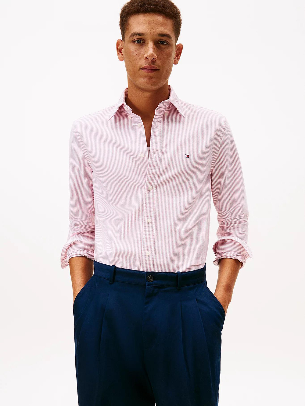 Tommy Hilfiger Tommy Hilfiger Erkek Dokuma Gömek Yaka Uzun Kol Günlük Kırmızı Gömlek MW0MW36238-0EX