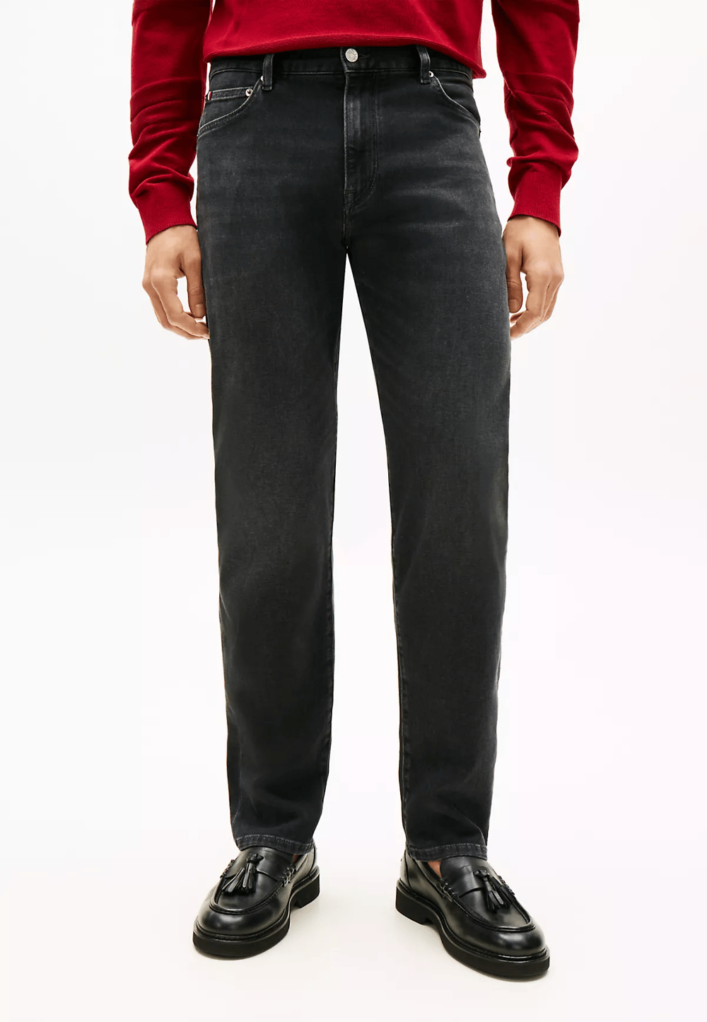 Tommy Hilfiger Tommy Hilfiger Erkek Normal Kalıp Hafif Eskitme Desenli Düz Paça Pamuk Karışımlı Denim Gri Jeans MW0MW42321-1B3