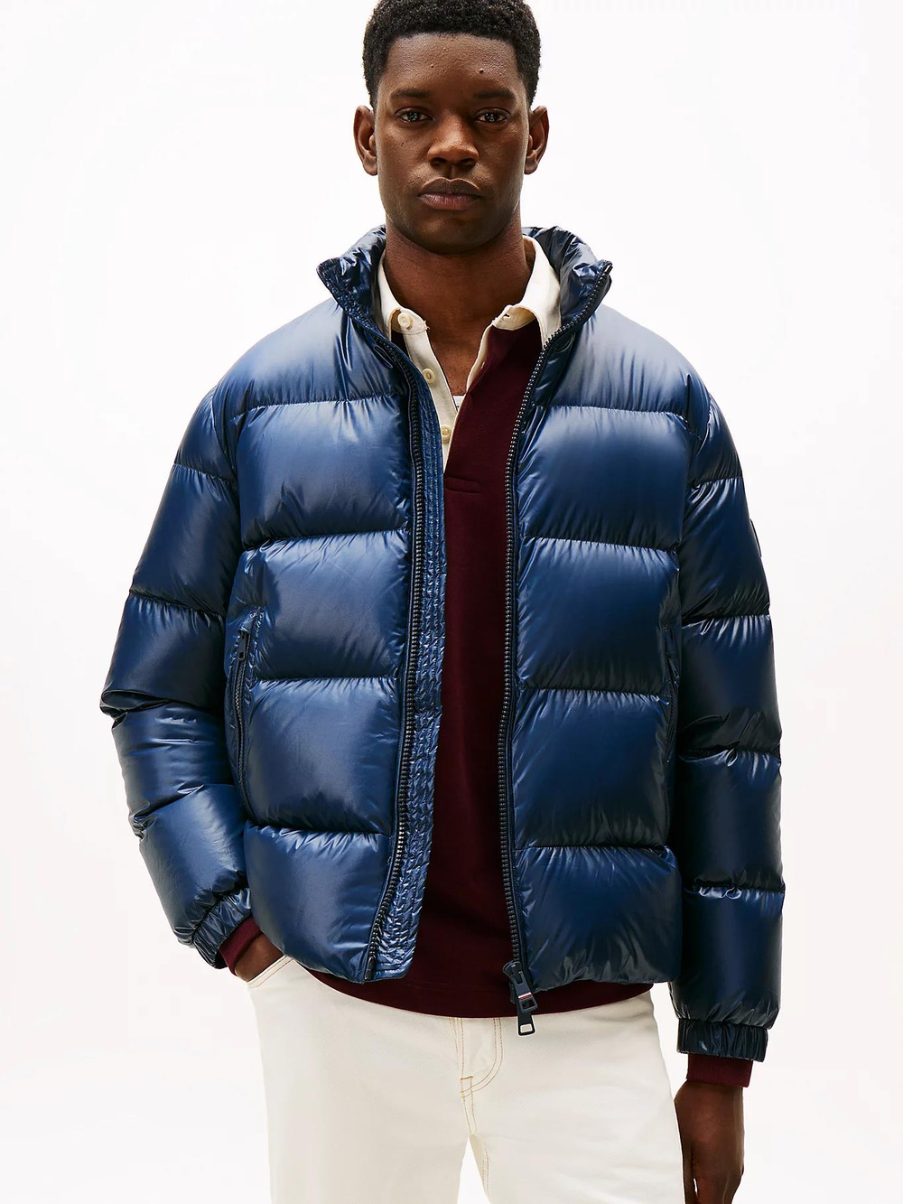 Tommy Hilfiger Tommy Hilfiger Erkek Uzun Kol Kapitoneli Şişme Dik Yaka Cepli Mavi Mont MW0MW40617-C1G