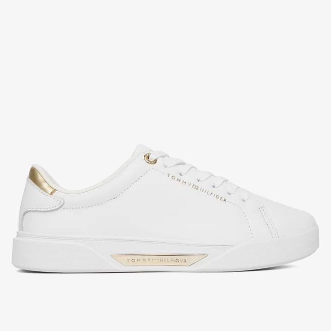 Tommy Hilfiger Tommy Hilfiger Kadın Düşük Bilekli Metalik Detaylı Deri Beyaz Sneaker FW0FW09019-YBS