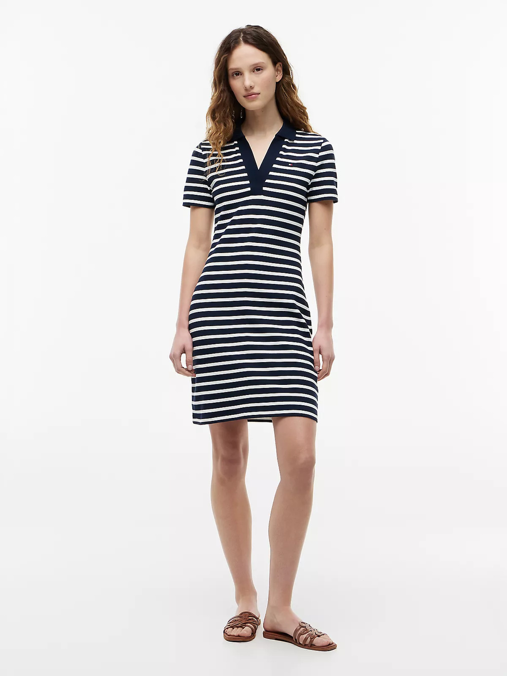 Tommy Hilfiger Tommy Hilfiger Kadın Gömlek Yakalı Bol Kol Detaylı Düğme Kapamalı Lacivert-Beyaz Elbise WW0WW42567-0X4