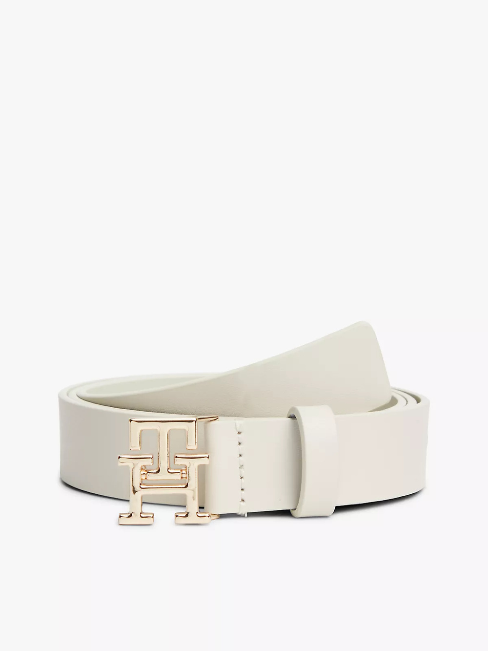 Tommy Hilfiger Tommy Hilfiger Kadın Metalik TH Logolu Deri Krem Kemer AW0AW17496-AEO