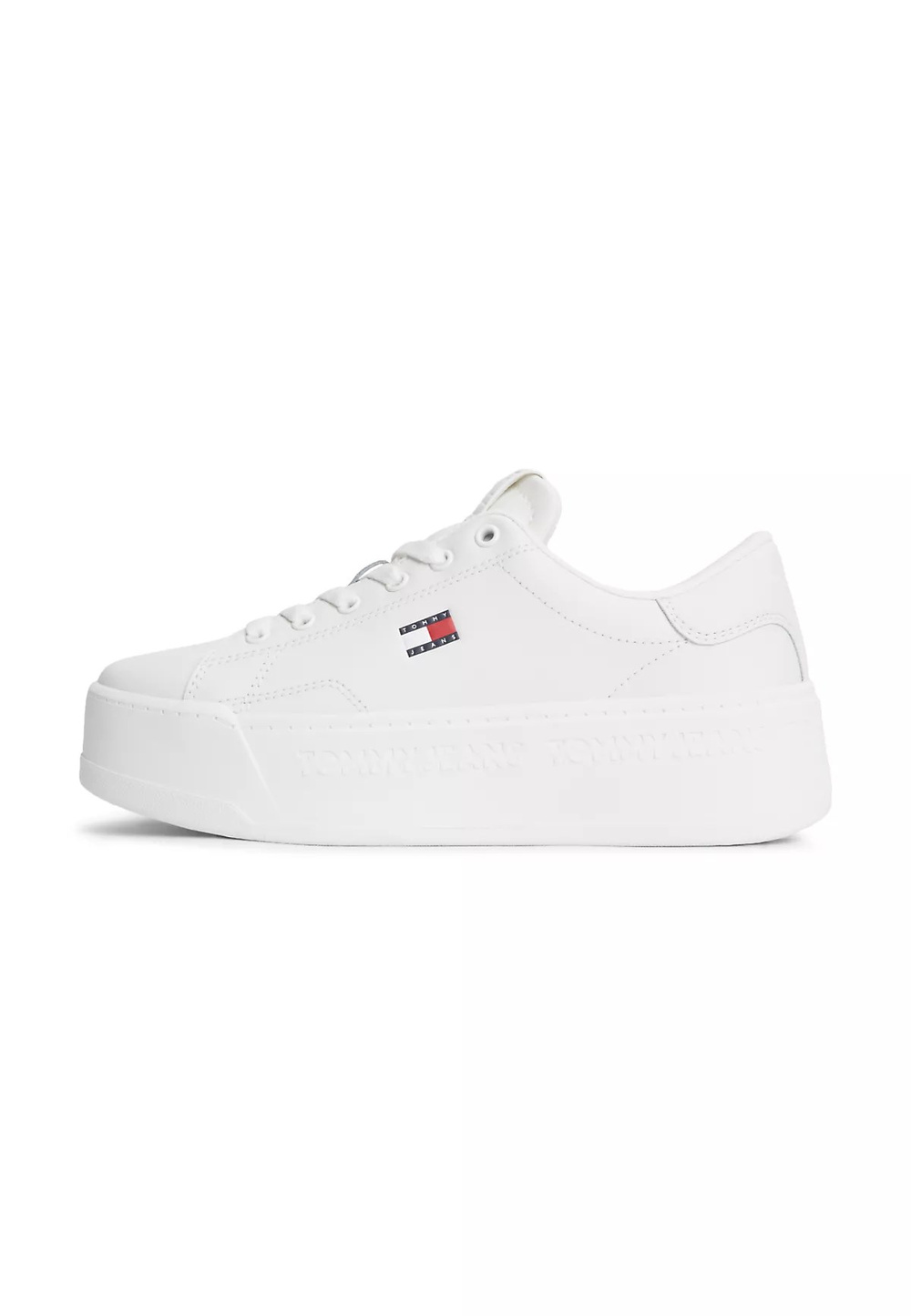Tommy Hilfiger Tommy Hilfiger Kadın Platform Tabanlı Düşük Bilekli Logo Detaylı Deri Beyaz Sneaker EN0EN02961-YBL