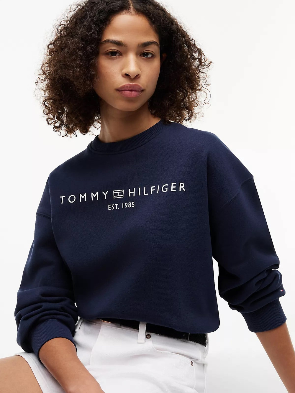 Tommy Hilfiger Tommy Hilfiger Kadın Regular Fit Pamuklu Bisiklet Yaka Uzun Kollu Mavi Sweatshirt WW0WW47831-C1G
