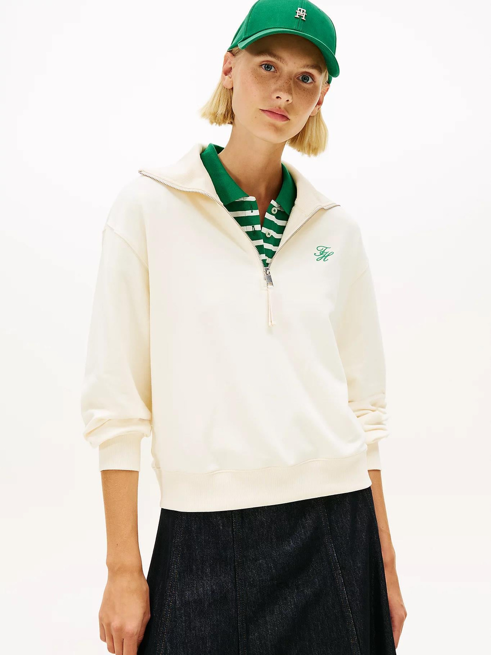 Tommy Hilfiger Tommy Hilfiger Kadın Yarım Fermuarlı Örgü Bej Sweatshirt WW0WW49470-AEF