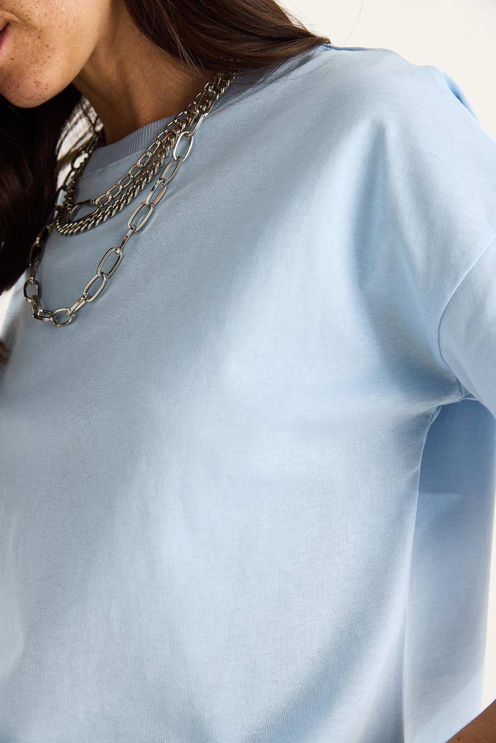 Kadın %100 Organik Pamuk Relaxed Fit Yuvarlak Yakalı T-Shirt 60602050 - Mavi