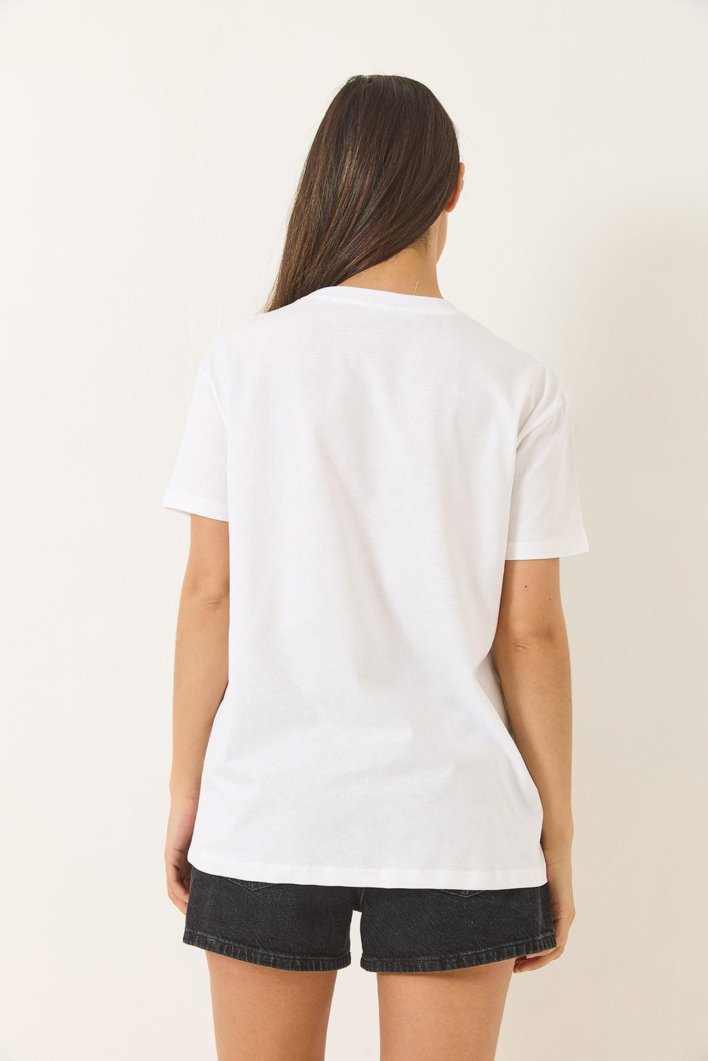 Kadın Aksesuarlı Kısa Kollu Pamuklu T-Shirt 60602041 - Beyaz