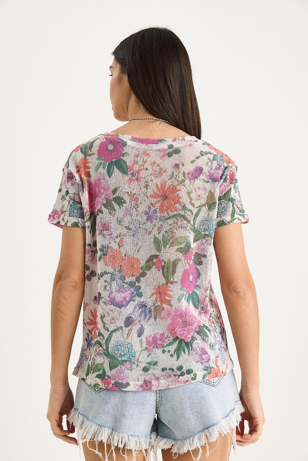 Kadın Bisiklet Yaka Desenli Dijital Baskılı Regular Yazlık Örme T-Shirt 60282015 - Bej-Mor