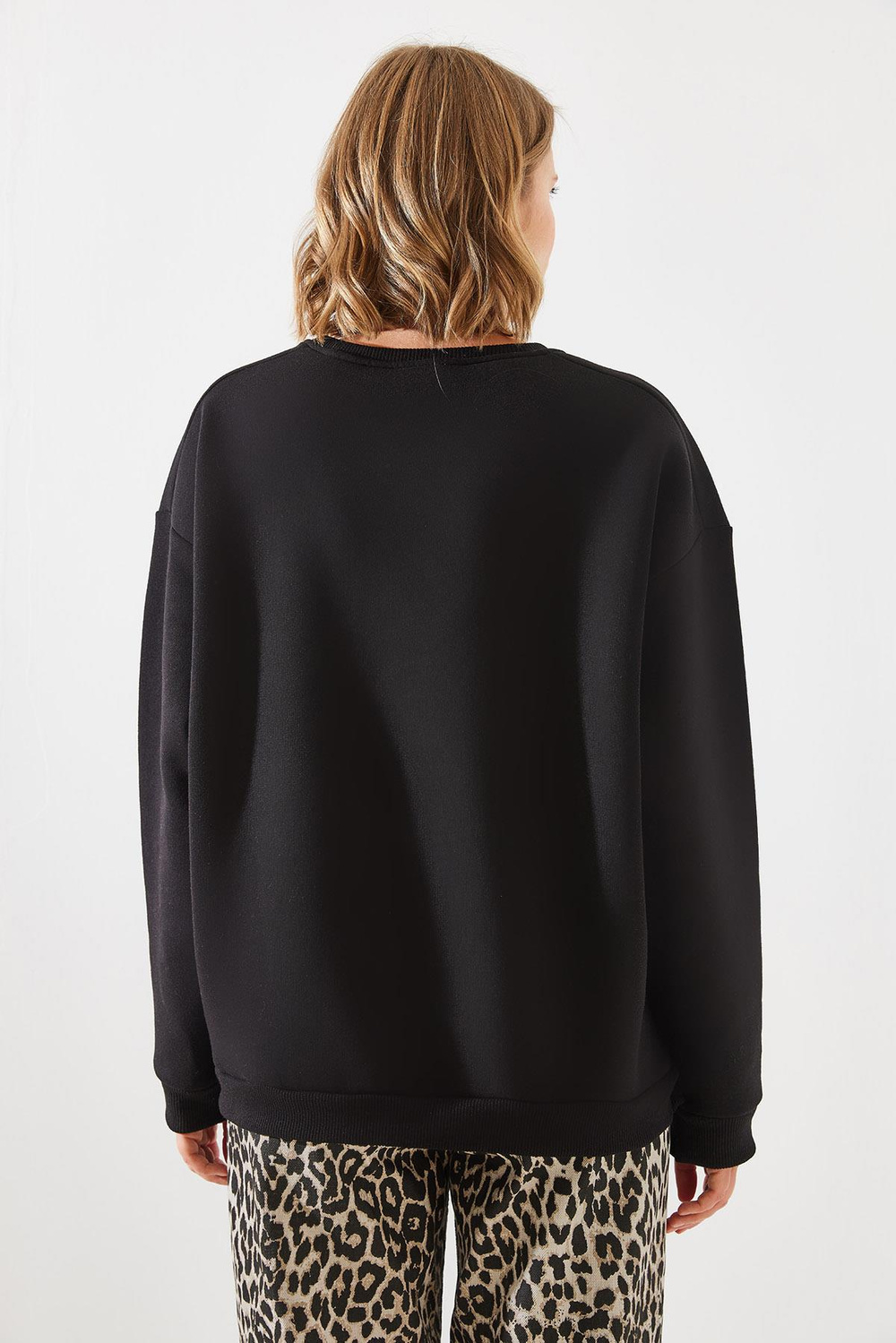 Kadın Bisiklet Yaka Şardonlu Fermuar Detaylı Basic Sweatshirt 60251796 - Siyah
