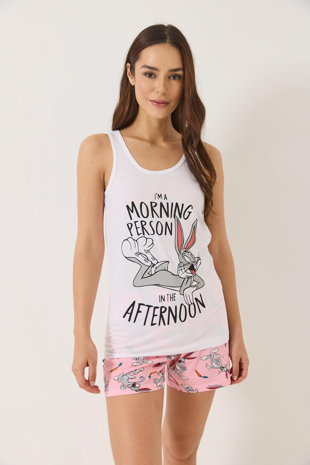 Kadın Bugs Bunny Baskılı Şortlu Pijama Takımı 0251 60283167 - Pembe