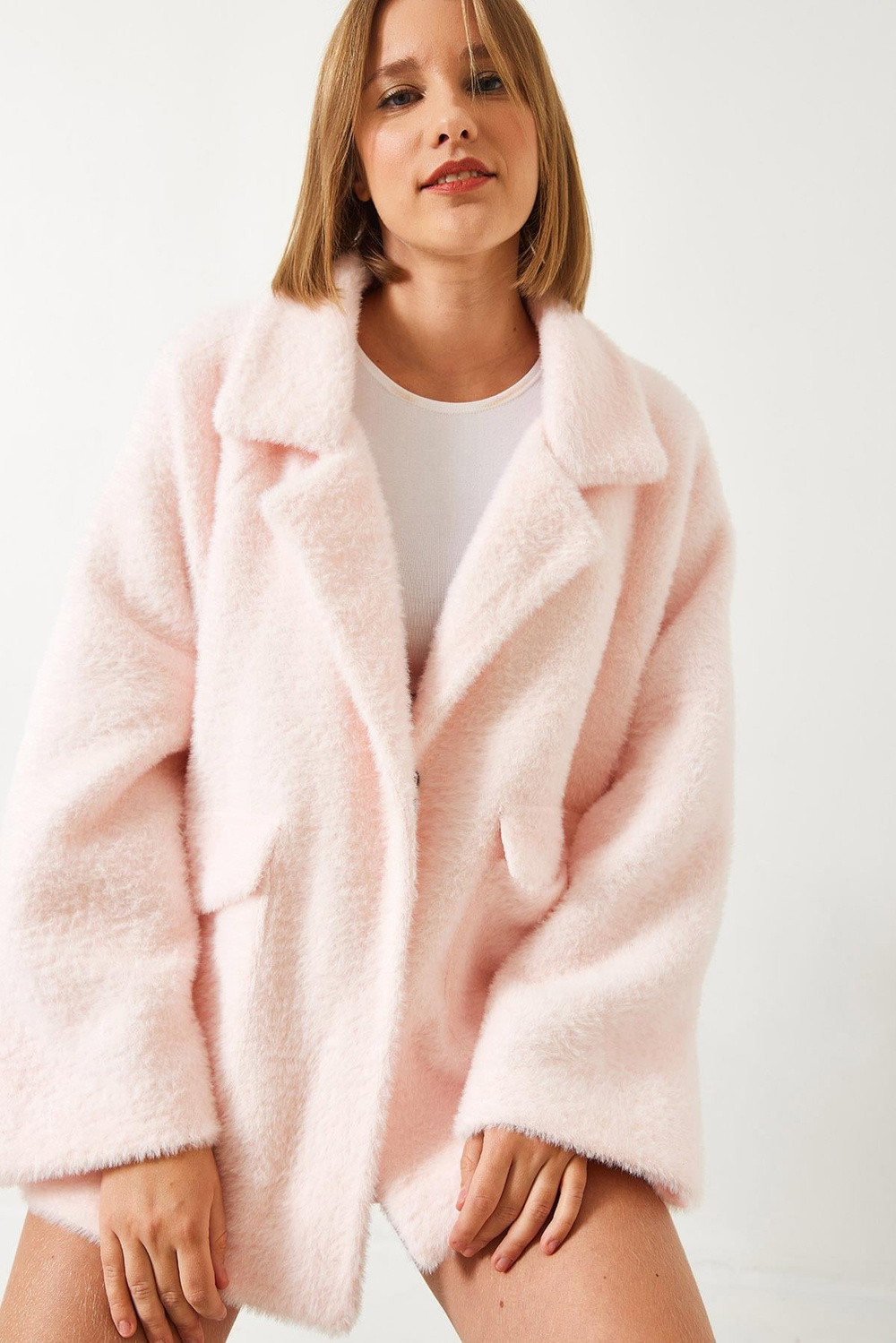 Kadın Çift Cepli Oversize Peluş Mont 1611 60261097 - Pembe