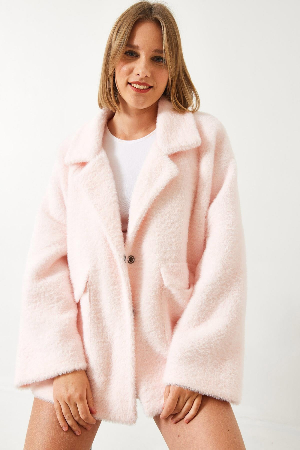 Kadın Çift Cepli Oversize Peluş Mont 1611 60261097 - Pembe