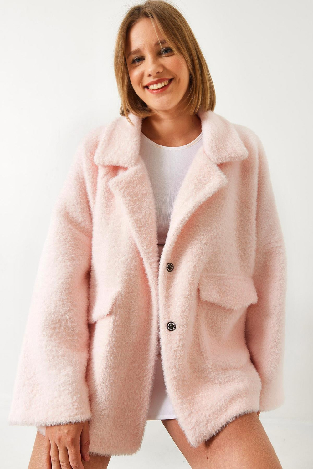 Kadın Çift Cepli Oversize Peluş Mont 1611 60261097 - Pembe