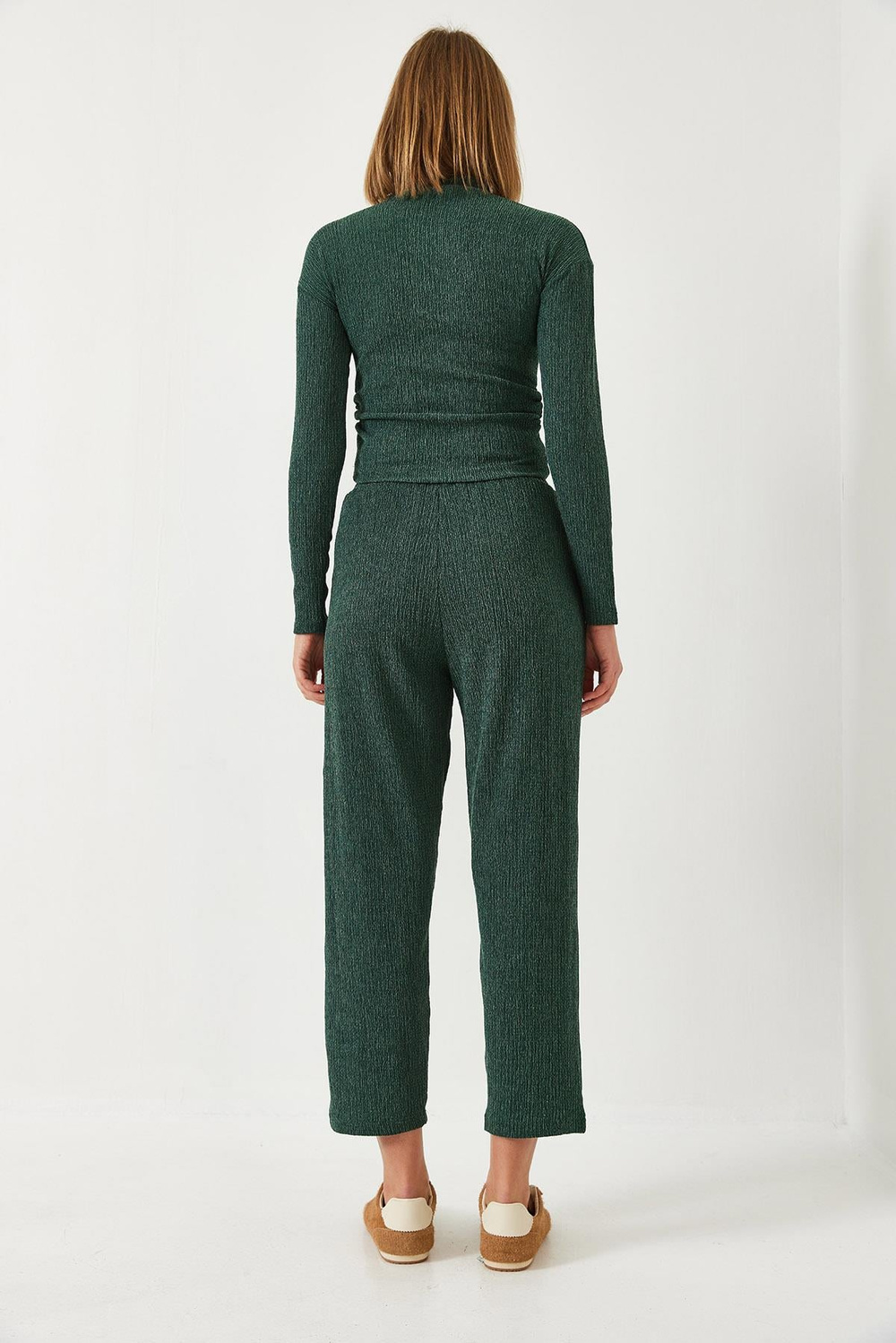 Kadın Crop Bluz ve Beli Lastikli Pantolonlu Alt Üst Takım 60261363 - Zümrüt Yeşili