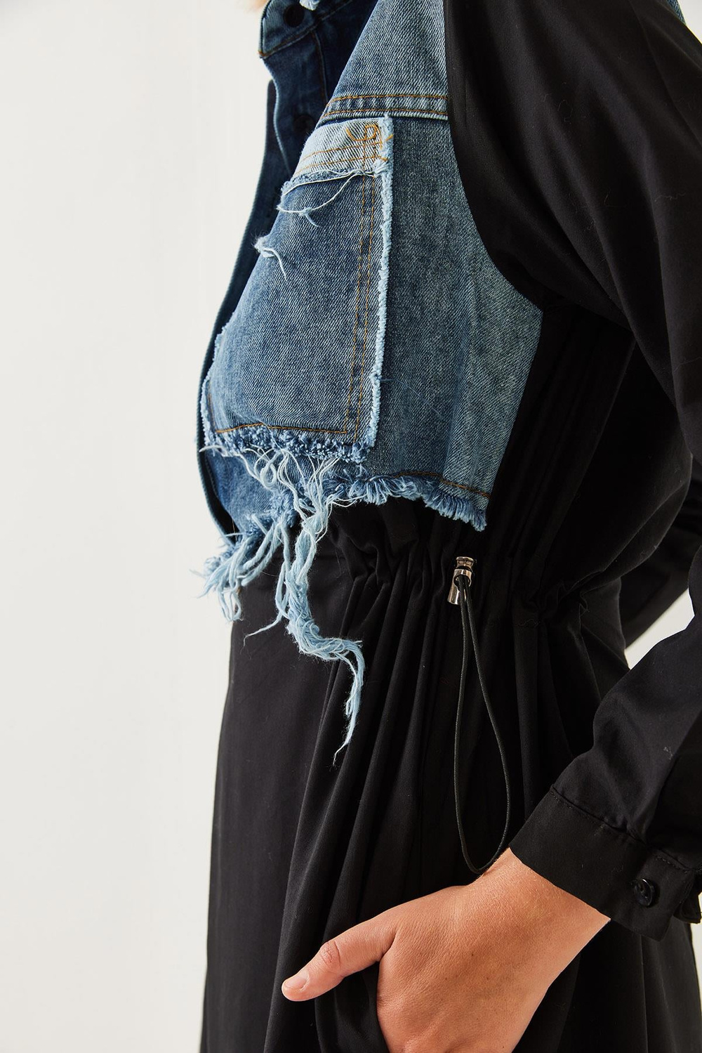 Kadın Denim Garnili Uzun Kloş Elbise 60351248 - Siyah