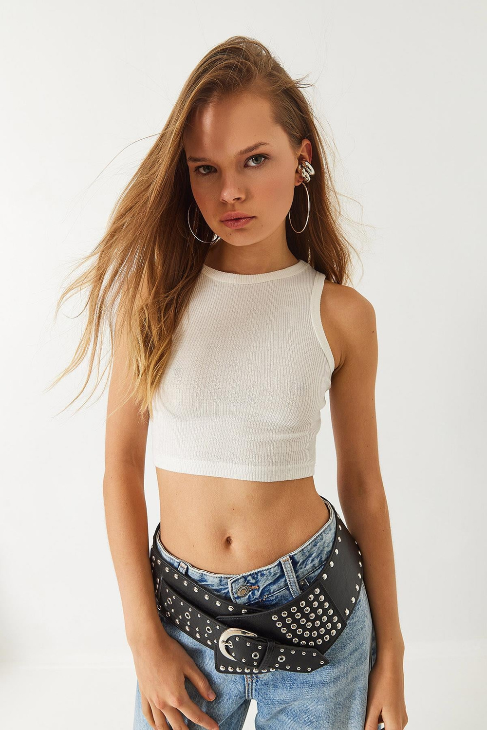 Kadın Halter Yaka Fitilli Kaşkorse Pamuk Crop Bluz 60261566 - Ekru