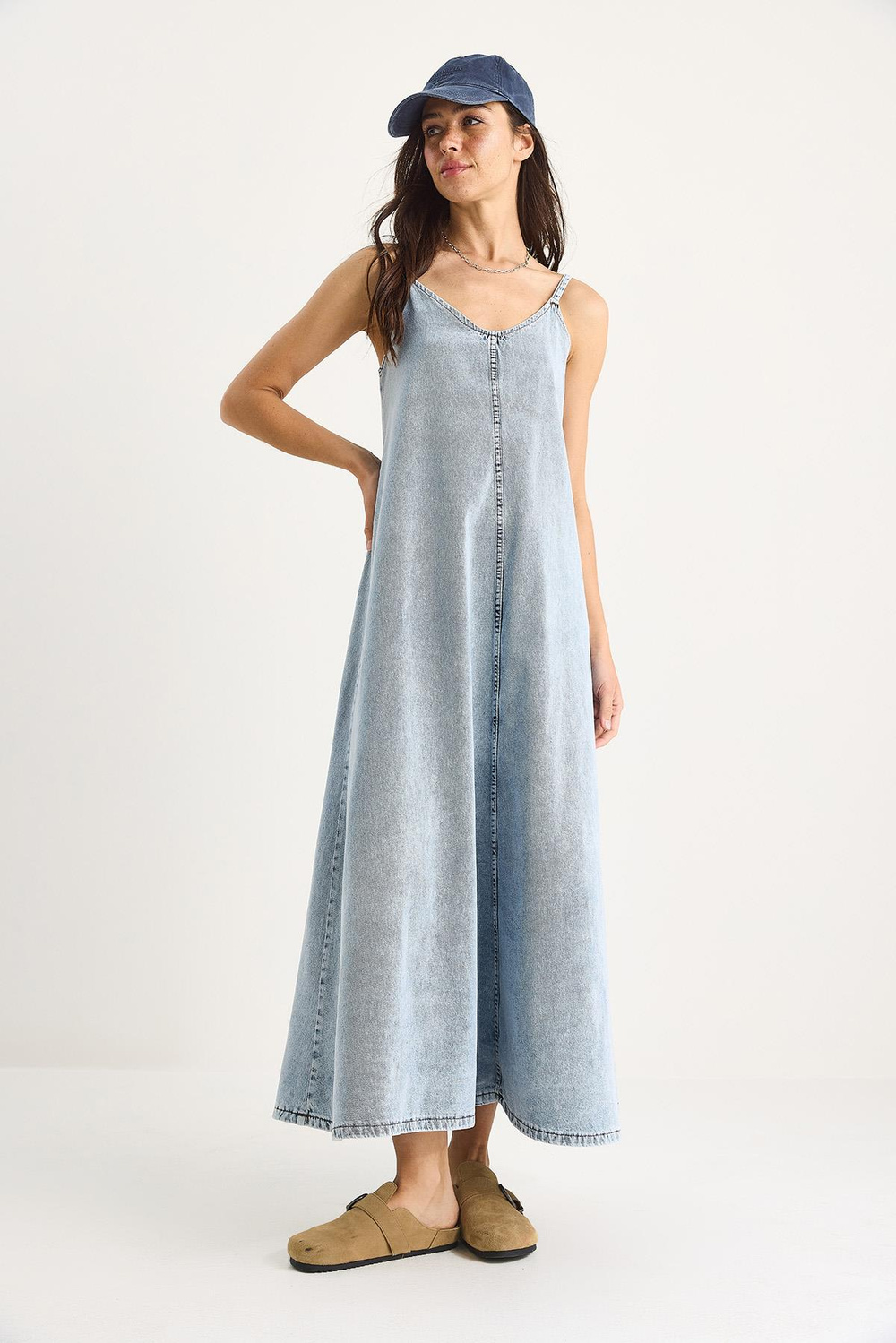 Kadın İnce Askılı Uzun Denim Elbise 6058 60281039 - Kar Yıkama