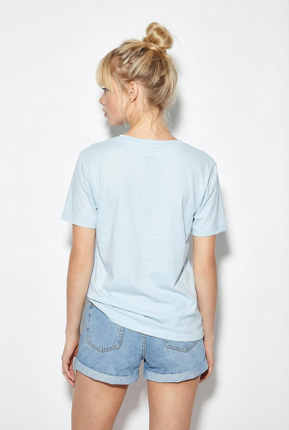 Kadın %100 Pamuk El İşi Flamingo Nakış Detaylı Premium Tasarım T-Shirt 1004 60282049 - Bebe Mavisi