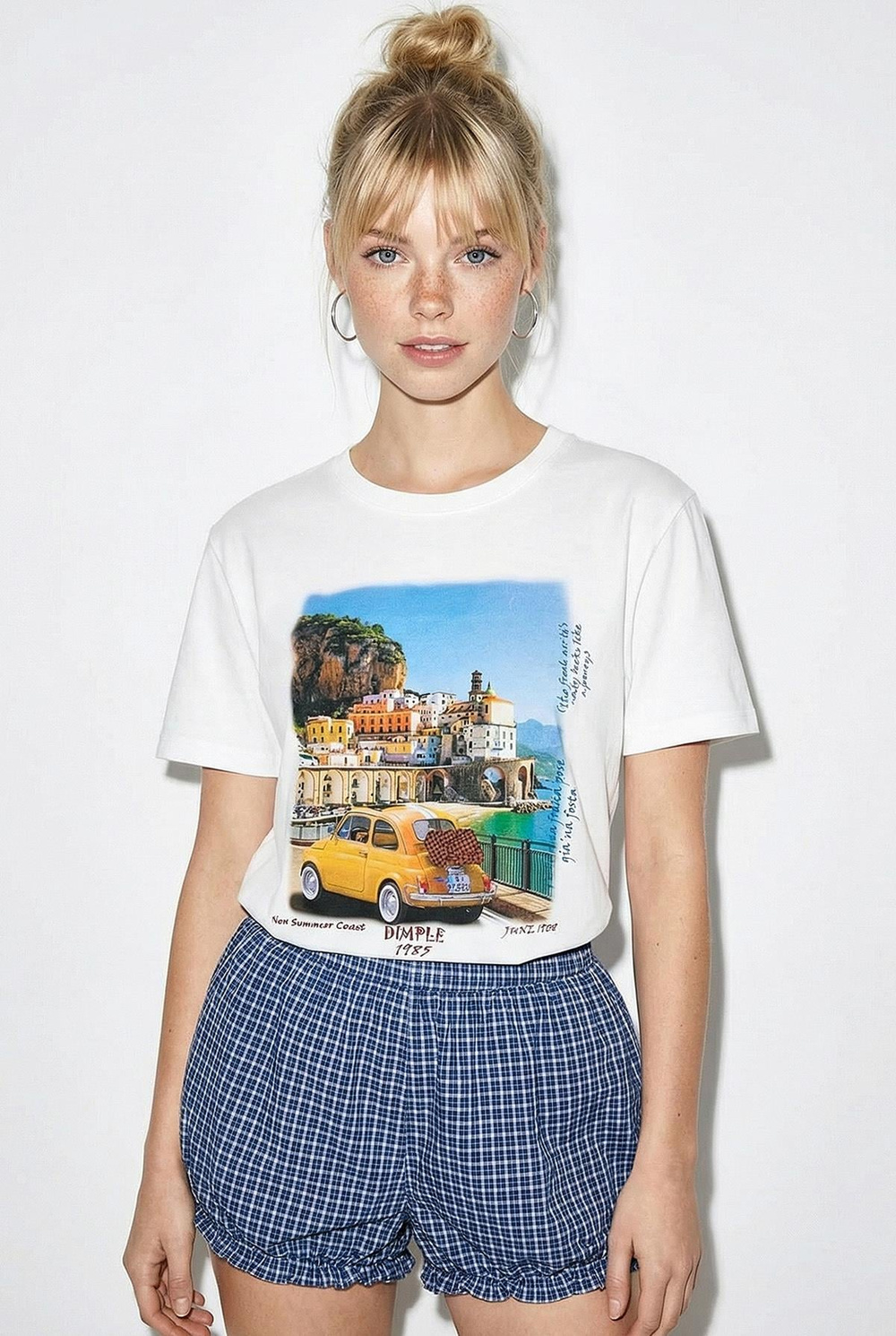 Kadın %100 Pamuk Italy Temalı Baskılı Premium Tasarım T-Shirt 1008 60282054 - Beyaz