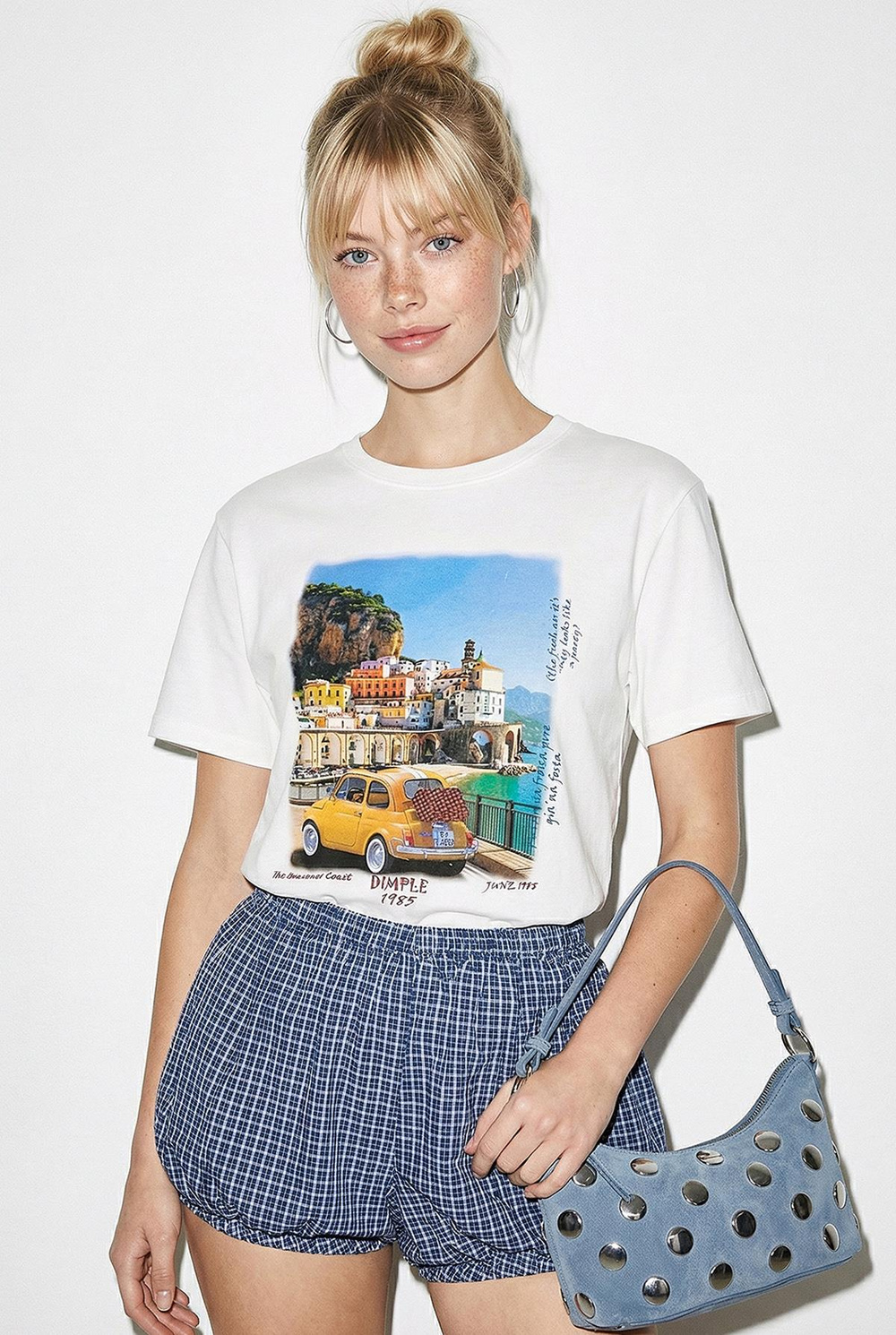 Kadın %100 Pamuk Italy Temalı Baskılı Premium Tasarım T-Shirt 1008 60282054 - Beyaz