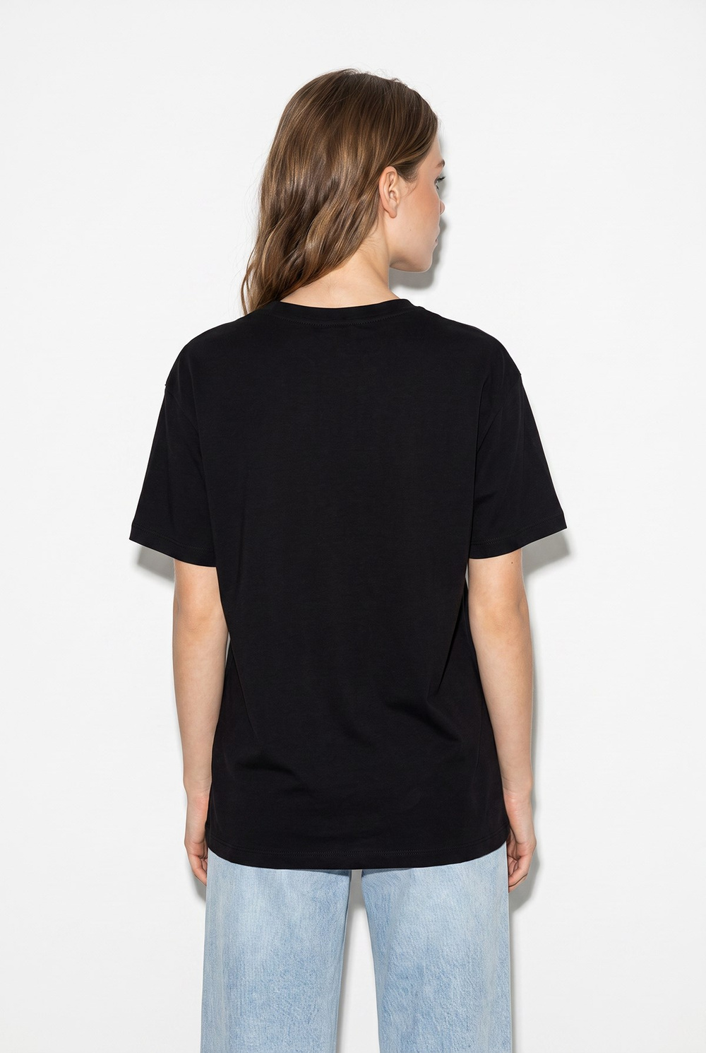 Kadın %100 Pamuk Oversize Bisiklet Yaka Yan Yırtmaçlı Basic T-Shirt 60382625 - Siyah