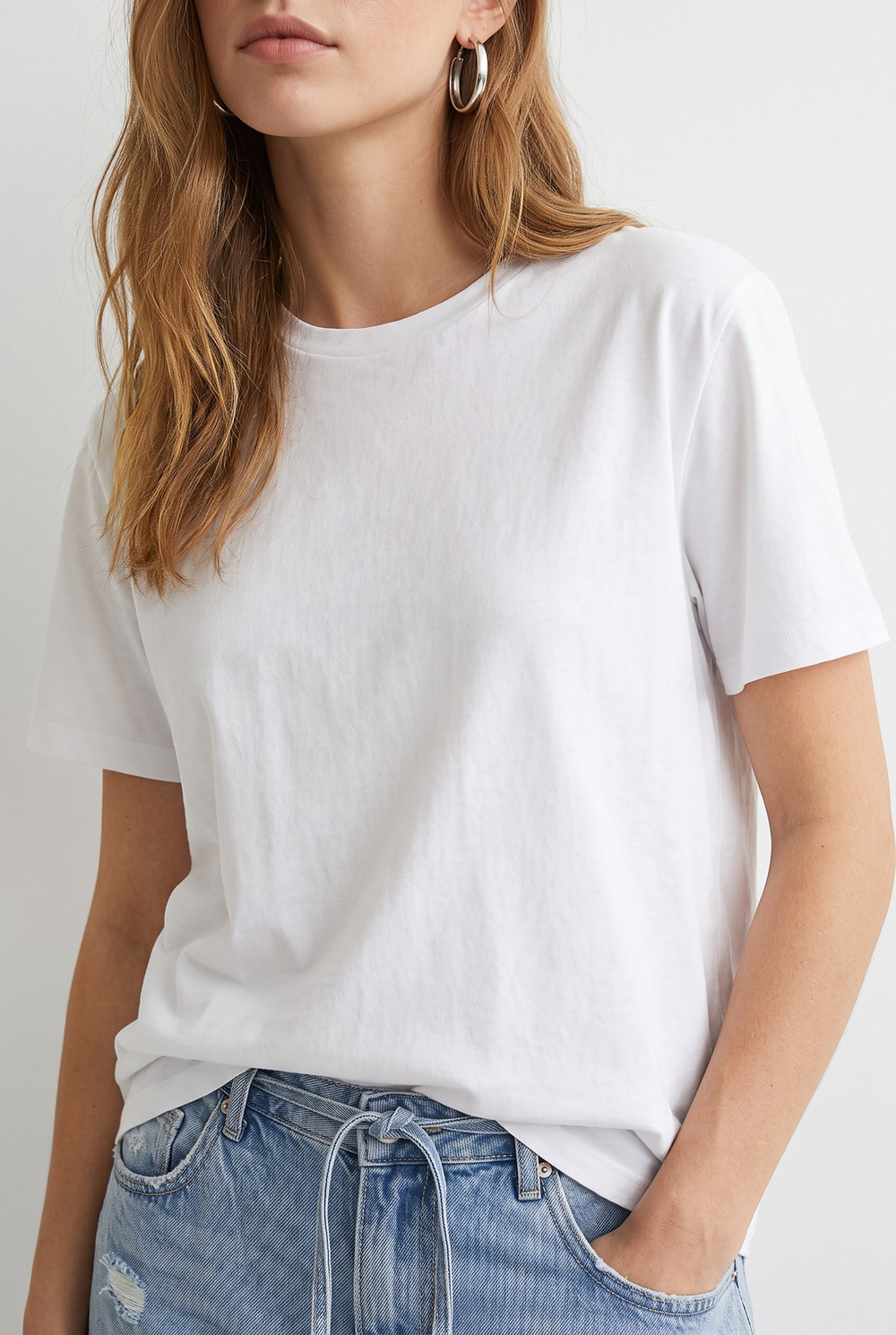 Kadın %100 Pamuk Regular Fit Bisiklet Yaka Basic T-Shirt 60382624 - Beyaz
