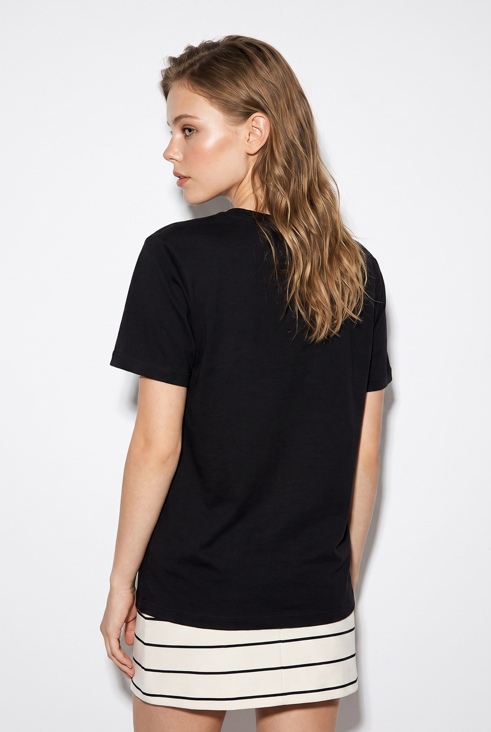 Kadın %100 Pamuk V Yaka Regular Fit T-Shirt 60382621 - Siyah
