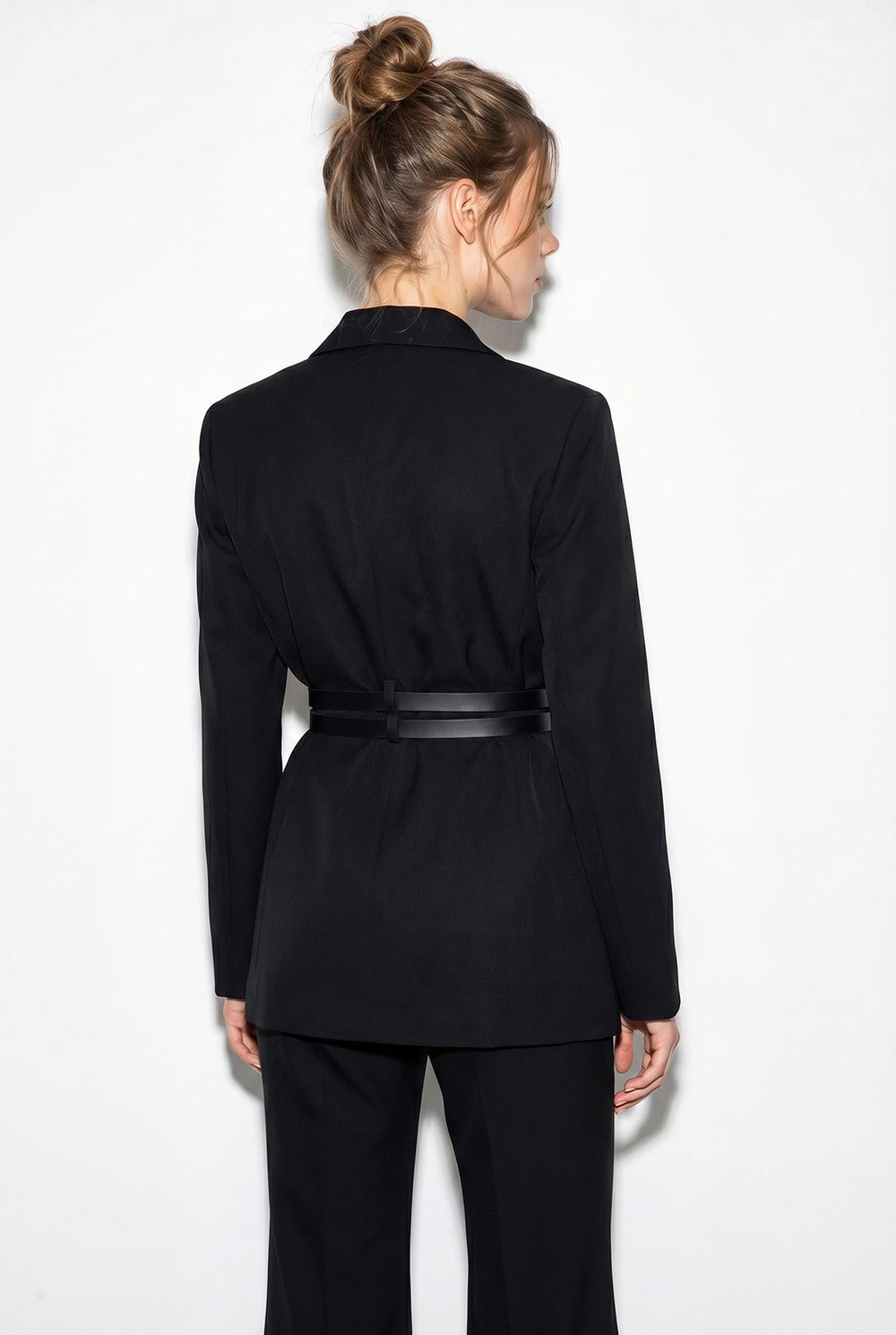 Kadın Astarlı Çift Kemer Detaylı Klasik Blazer Ceket 8151 60286140 - Siyah