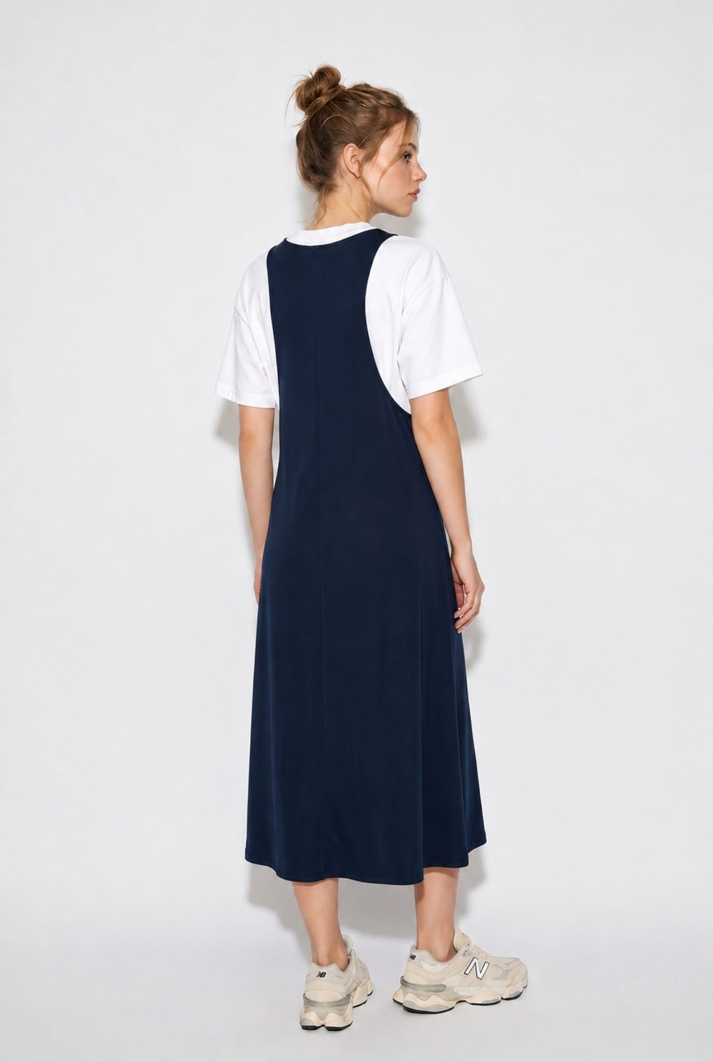 Kadın Basic T-Shirt Detaylı Askılı A Kesim Maxi Elbise 3598 60286360 - Lacivert