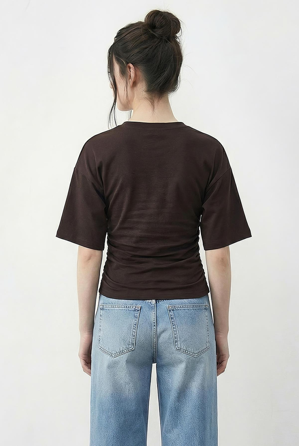 Kadın Beli Büzgülü Bisiklet Yaka T-Shirt ÖT261003 60283996 - Acı Kahve