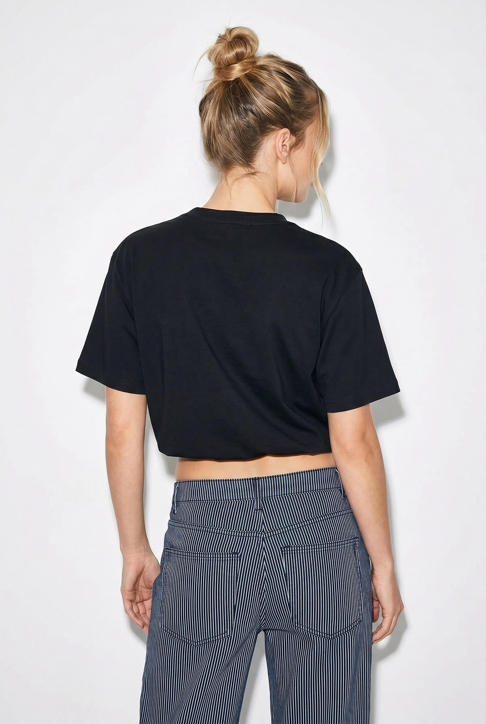 Kadın Beli Lastikli Balon Formlu Crop T-Shirt 1104 60286251 - Siyah