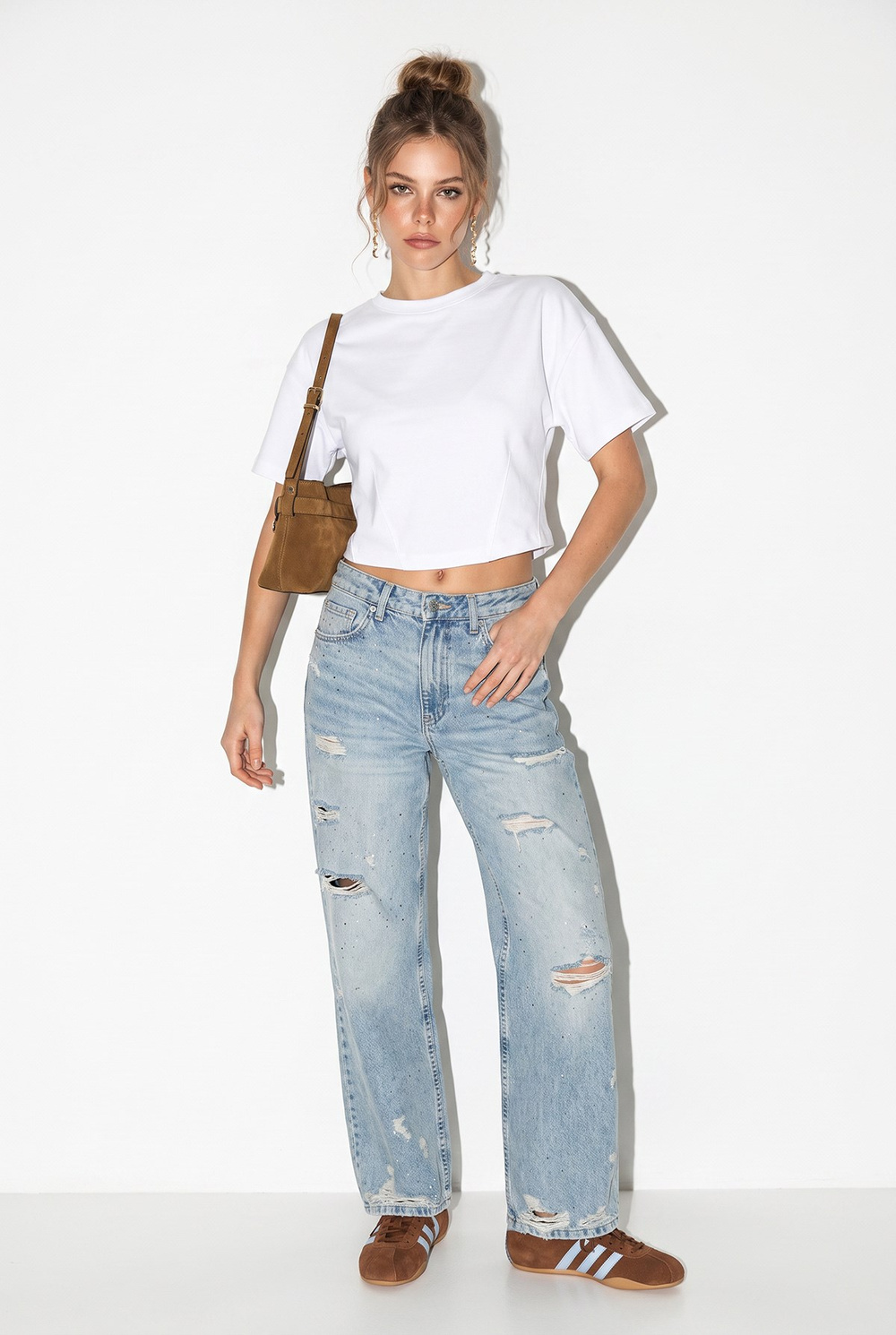 Kadın Bisiklet Yaka Korsaj Dikiş Detaylı Crop Bluz ÖB261040 60286436 - Beyaz